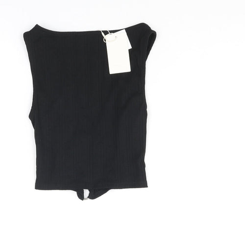 Stradivarius Womens Black Polyester Basic Tank Size S V-Neck