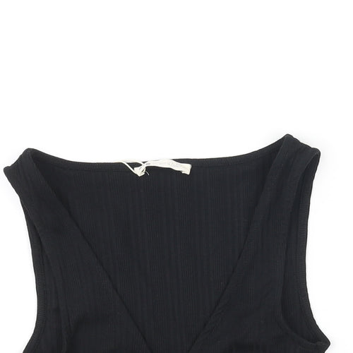 Stradivarius Womens Black Polyester Basic Tank Size S V-Neck