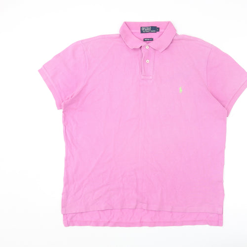 Polo Ralph Lauren Mens Pink Cotton Polo Size L Collared Button