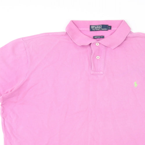 Polo Ralph Lauren Mens Pink Cotton Polo Size L Collared Button