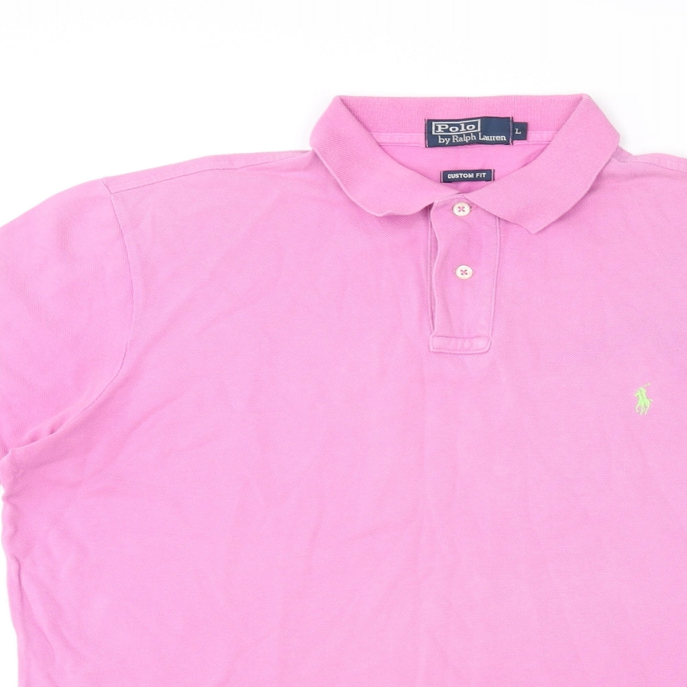 Polo Ralph Lauren Mens Pink Cotton Polo Size L Collared Button