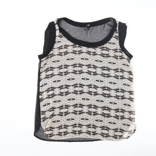 Mango Womens Multicoloured Geometric Polyester Basic Tank Size L Scoop Neck