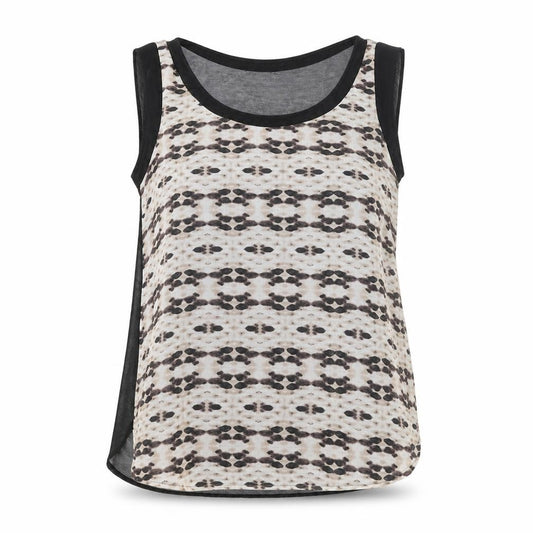 Front view of Mango women’s multicoloured geometric polyester basic tank, size L, scoop neck