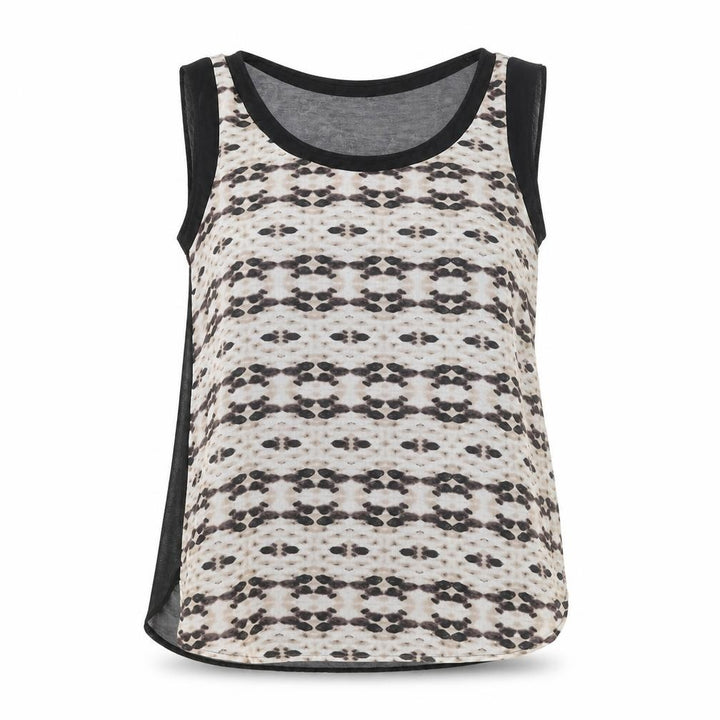 Mango Womens Multicoloured Geometric Polyester Basic Tank Size L Scoop Neck