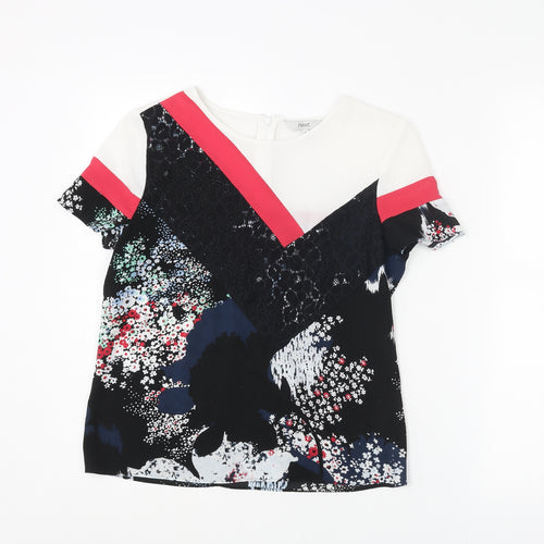 NEXT Womens Multicoloured Floral Polyester Basic T-Shirt Size 6 Round Neck