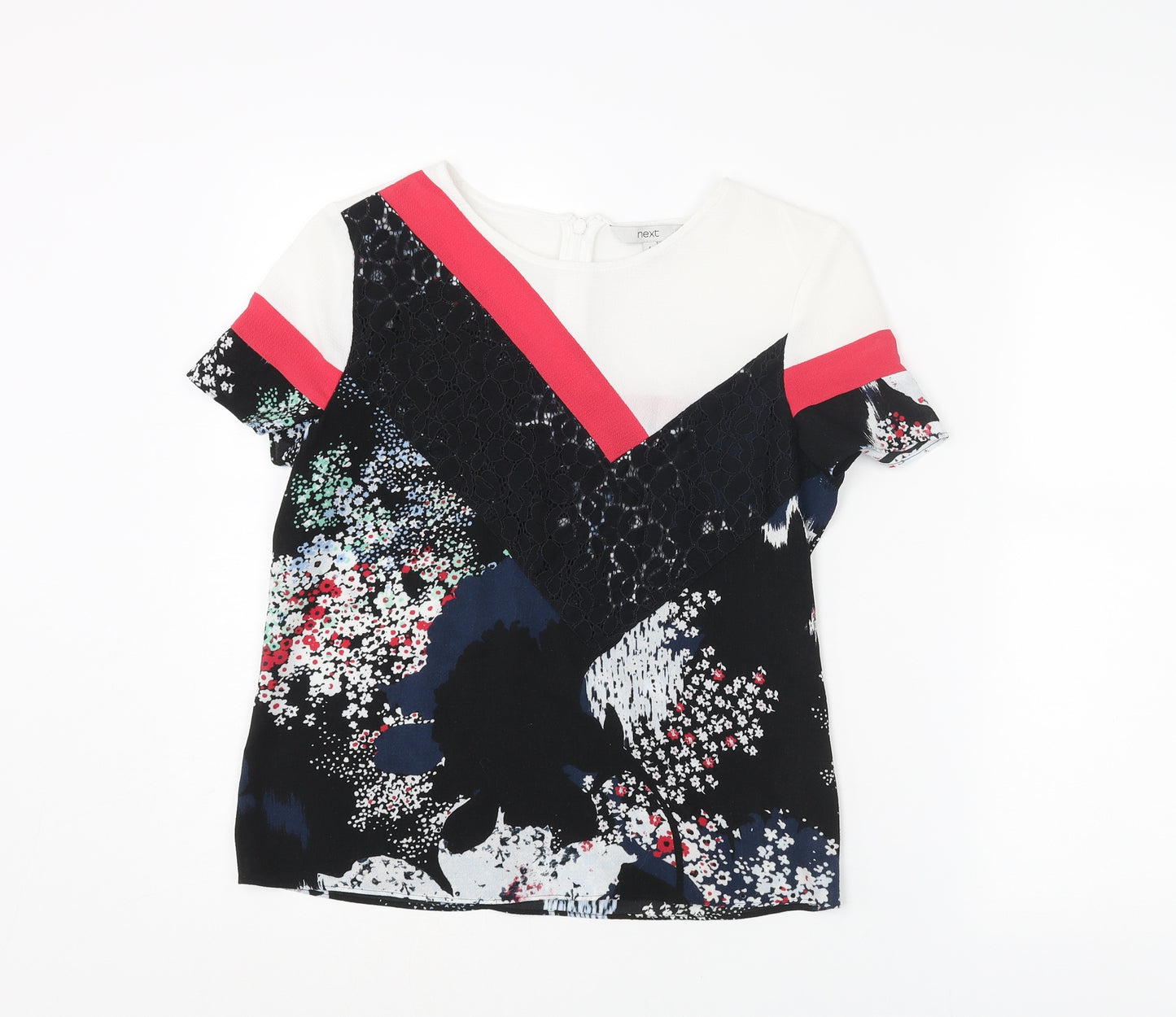 NEXT Womens Multicoloured Floral Polyester Basic T-Shirt Size 6 Round Neck