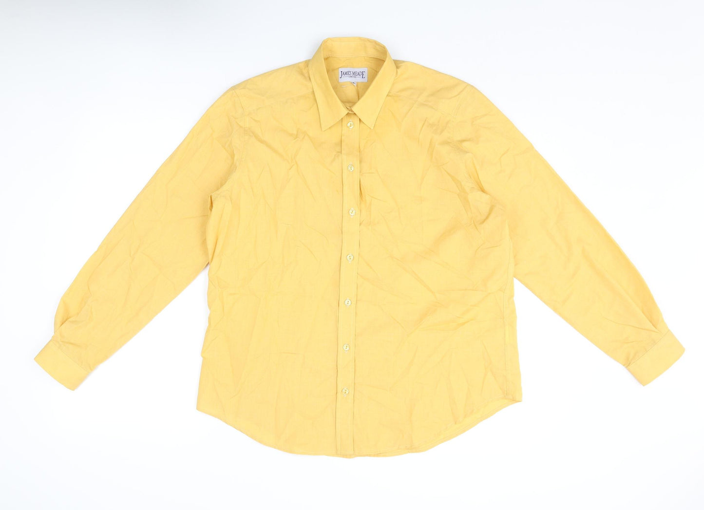 James Meade Mens Yellow Polyester Button-Up Size 16 Collared Button