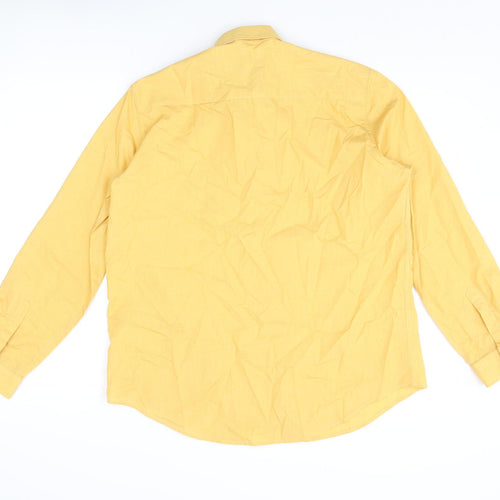 James Meade Mens Yellow Polyester Button-Up Size 16 Collared Button