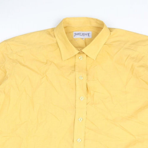 James Meade Mens Yellow Polyester Button-Up Size 16 Collared Button