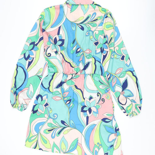 New Look Womens Multicoloured Geometric Polyester Wrap Dress Size 16 Collared Pullover