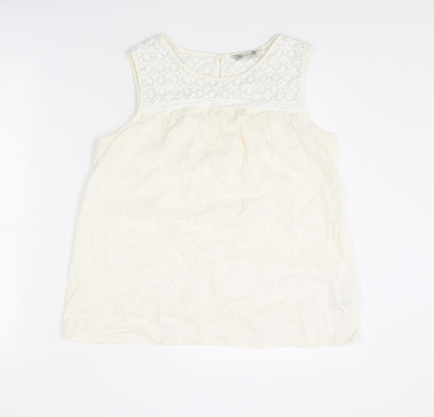 Marks and Spencer Womens Ivory Cotton Basic Tank Size 14 Round Neck