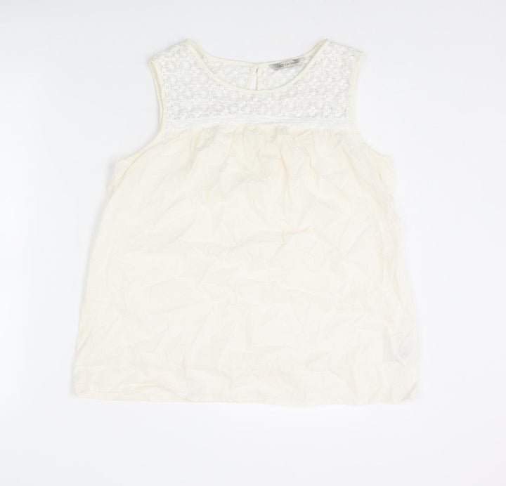 Marks and Spencer Womens Ivory Cotton Basic Tank Size 14 Round Neck