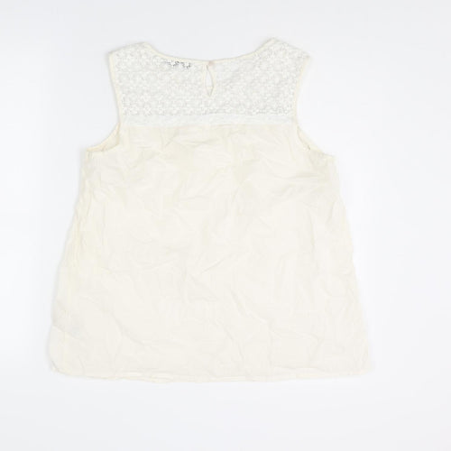 Marks and Spencer Womens Ivory Cotton Basic Tank Size 14 Round Neck