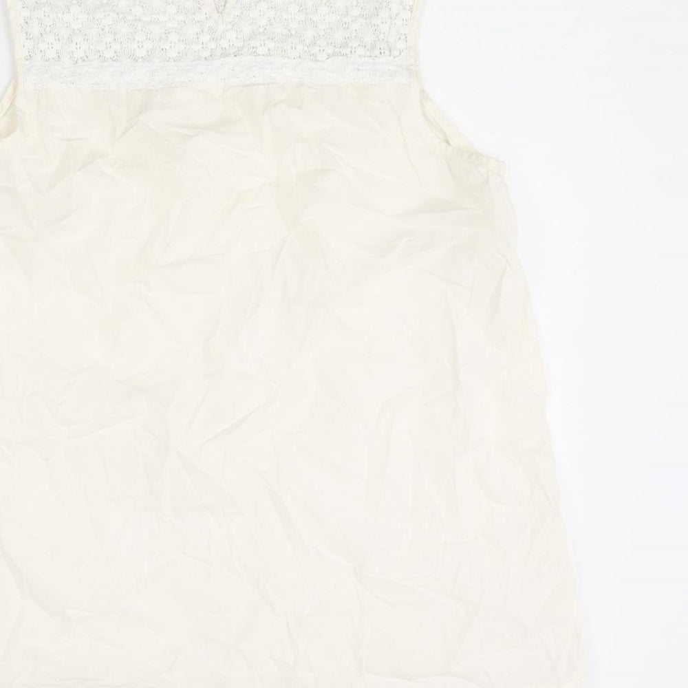 Marks and Spencer Womens Ivory Cotton Basic Tank Size 14 Round Neck