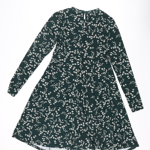 New Look Womens Green Floral Polyester Trapeze & Swing Size 8 Round Neck Button