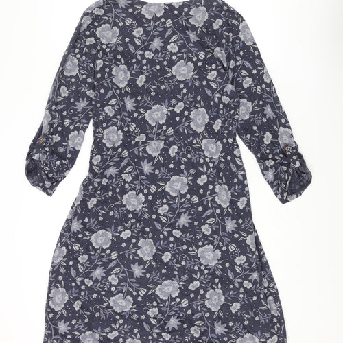 Cambridge Womens Blue Floral Cotton Shift Size M V-Neck Pullover