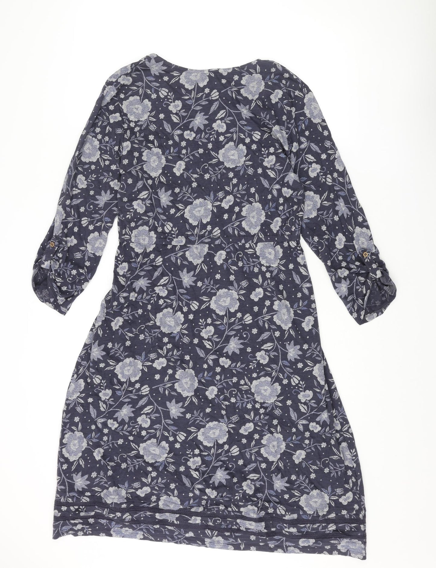 Cambridge Womens Blue Floral Cotton Shift Size M V-Neck Pullover