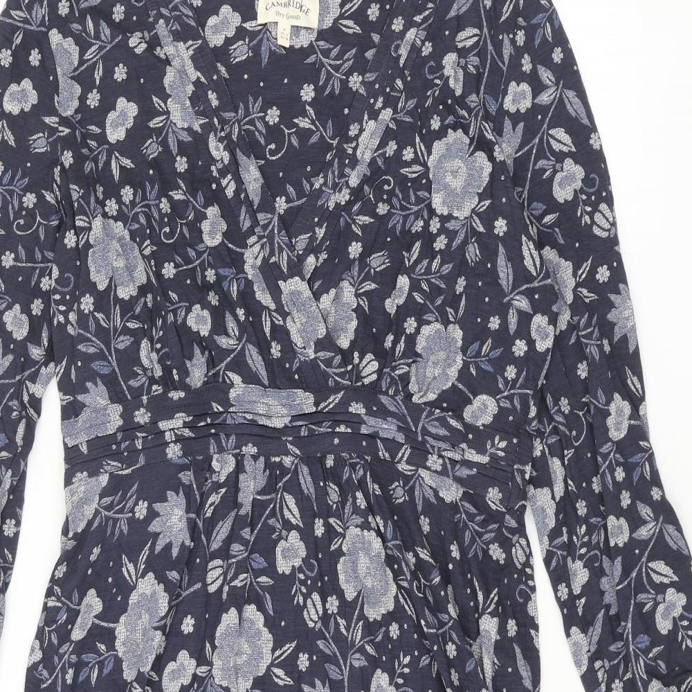 Cambridge Womens Blue Floral Cotton Shift Size M V-Neck Pullover