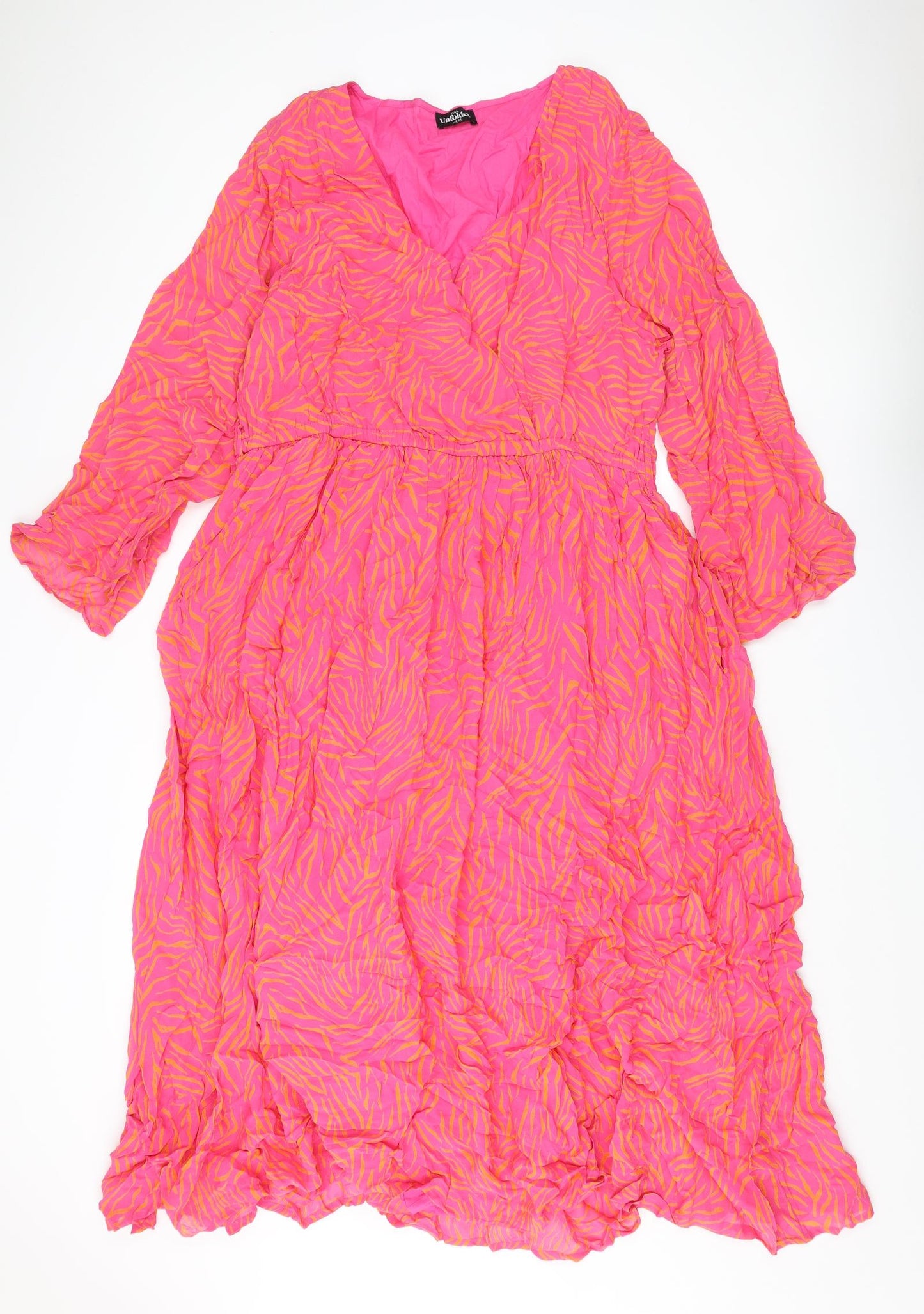 This is Unfolded Womens Pink Geometric Viscose A-Line Size 24 V-Neck Pullover