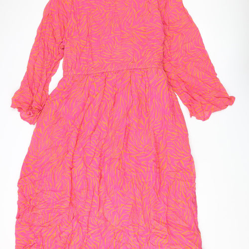 This is Unfolded Womens Pink Geometric Viscose A-Line Size 24 V-Neck Pullover