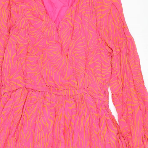 This is Unfolded Womens Pink Geometric Viscose A-Line Size 24 V-Neck Pullover
