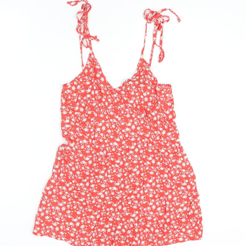 ASOS Womens Red Floral Viscose Playsuit One-Piece Size 10 L3 in Button