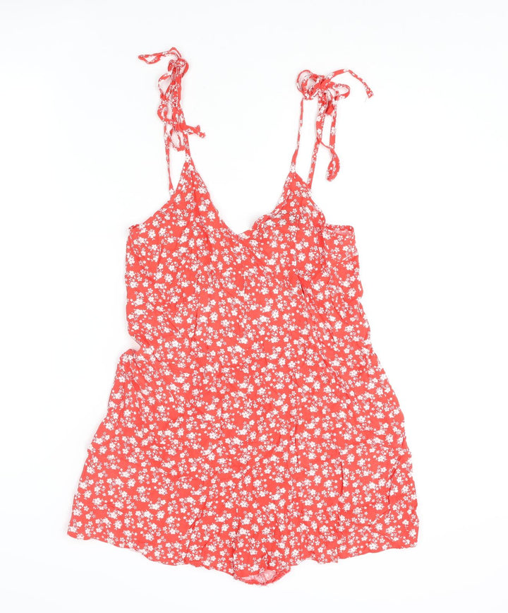 ASOS Womens Red Floral Viscose Playsuit One-Piece Size 10 L3 in Button