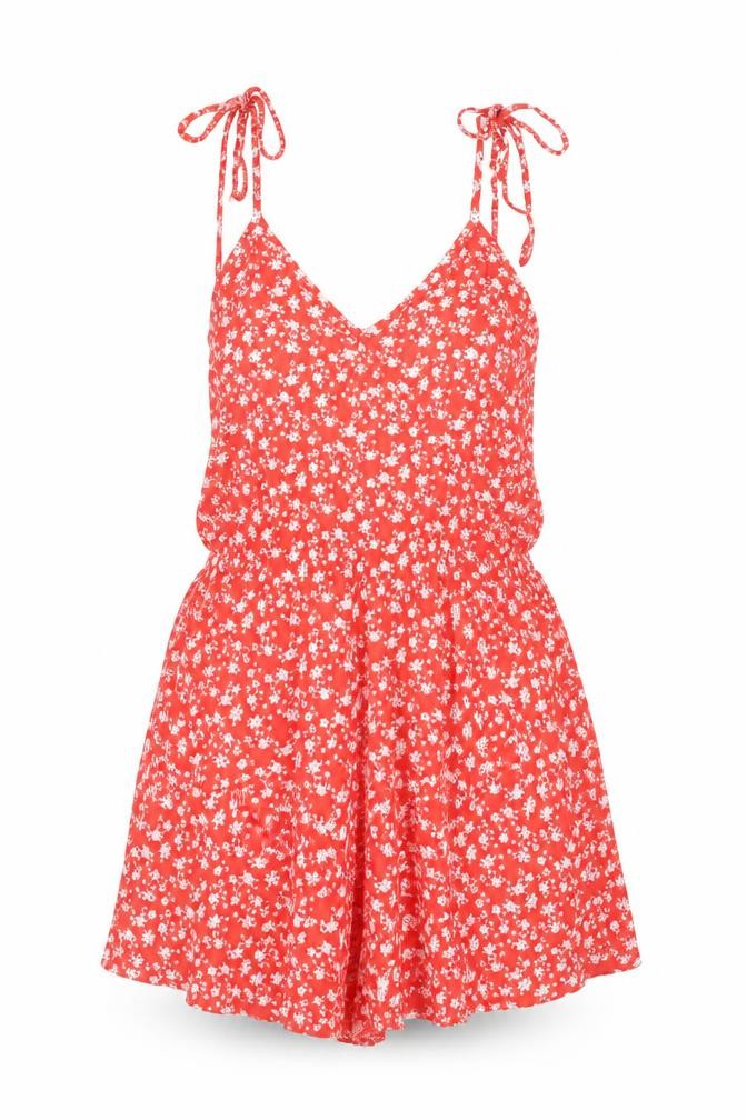 ASOS Womens Red Floral Viscose Playsuit One-Piece Size 10 L3 in Button