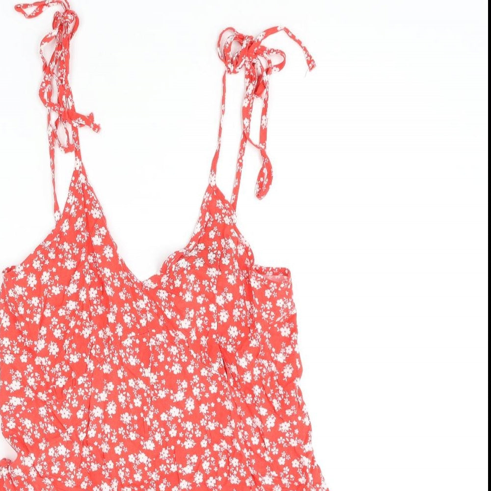 ASOS Womens Red Floral Viscose Playsuit One-Piece Size 10 L3 in Button