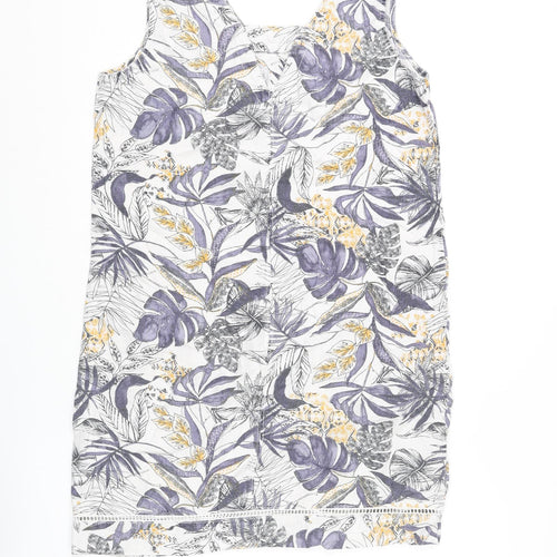 NEXT Womens Multicoloured Geometric Linen A-Line Size 10 V-Neck Pullover - Leaf pattern