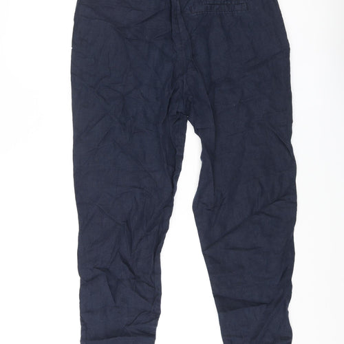 H&M Womens Blue Linen Trousers Size 10 L26 in Regular Drawstring