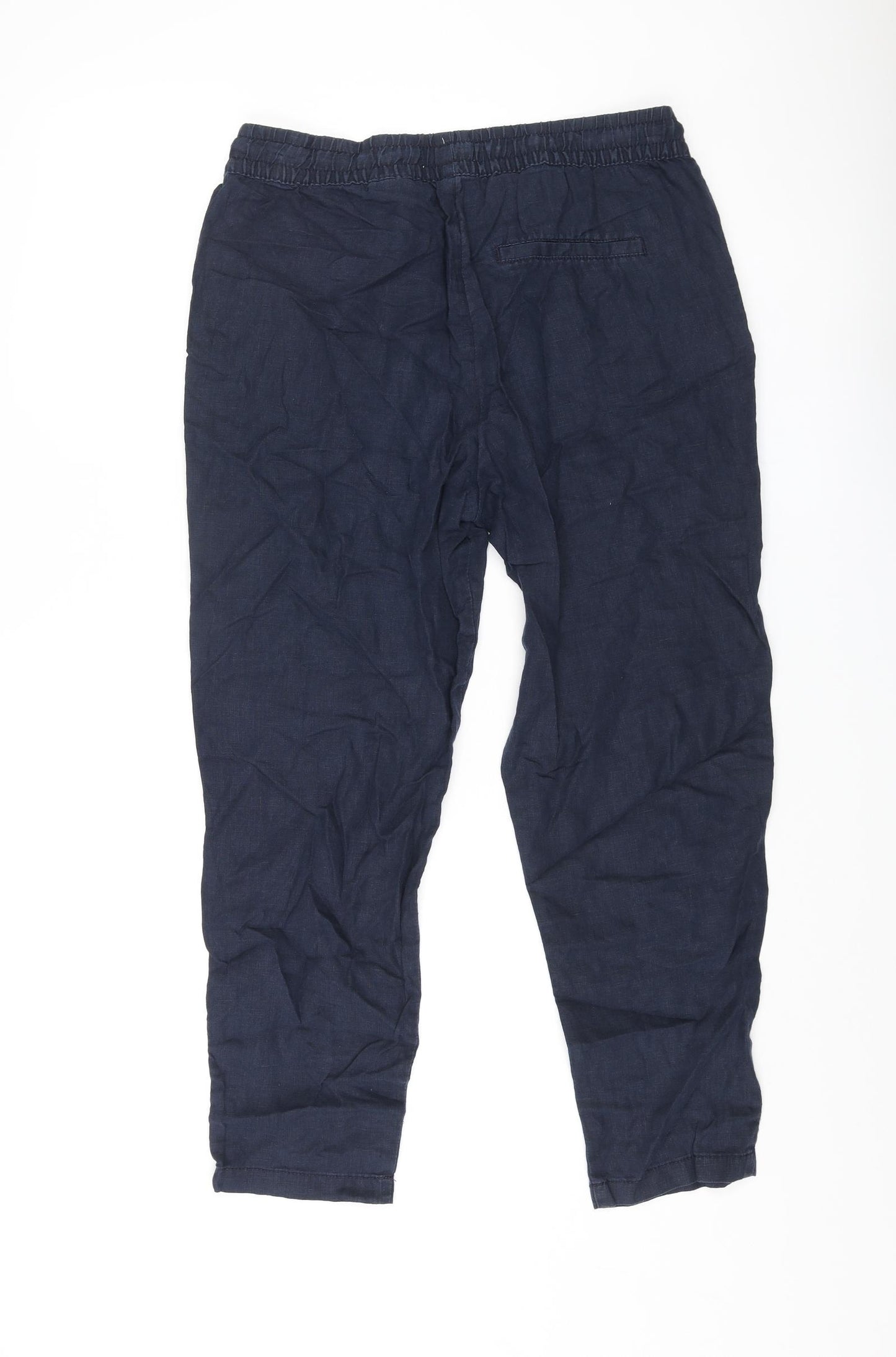 H&M Womens Blue Linen Trousers Size 10 L26 in Regular Drawstring