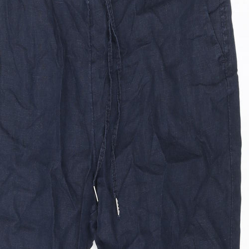 H&M Womens Blue Linen Trousers Size 10 L26 in Regular Drawstring