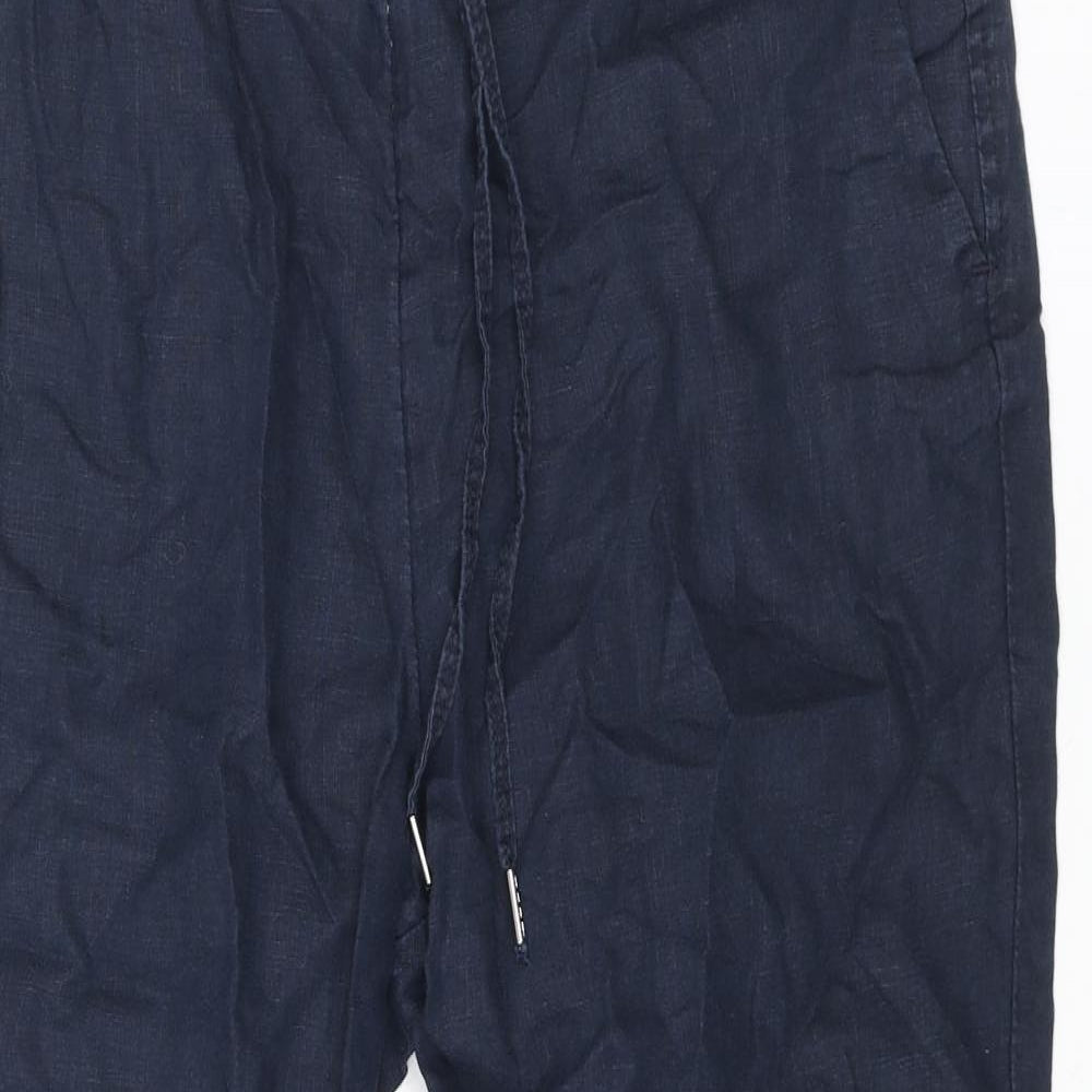 H&M Womens Blue Linen Trousers Size 10 L26 in Regular Drawstring