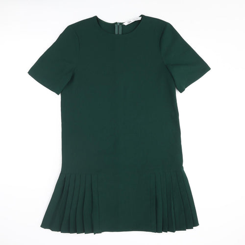 Zara Womens Green Polyester Shift Size XS Round Neck Zip