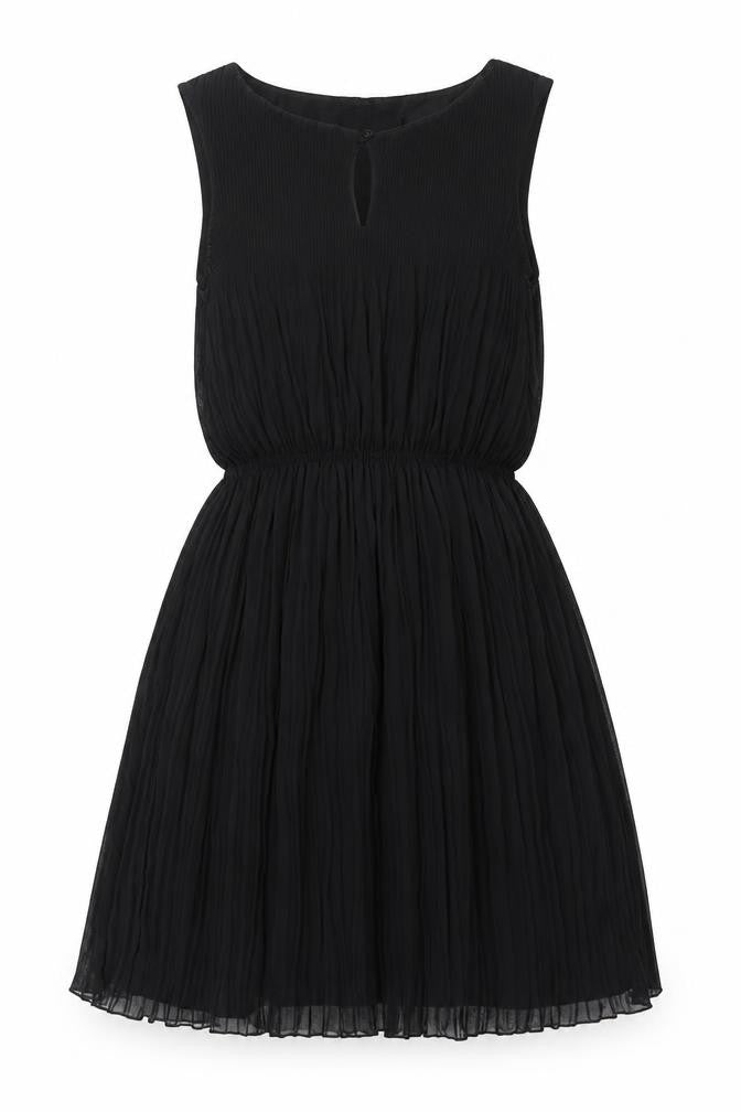 Front view of Zara women’s black polyester fit & flare, size XS, round neck button