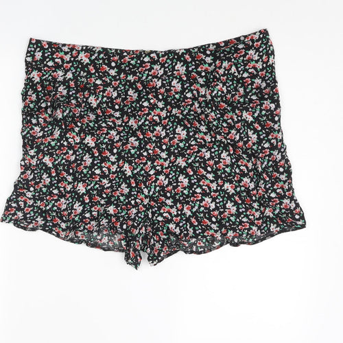 New Look Womens Black Floral Viscose Basic Shorts Size 16 L3 in Regular Zip
