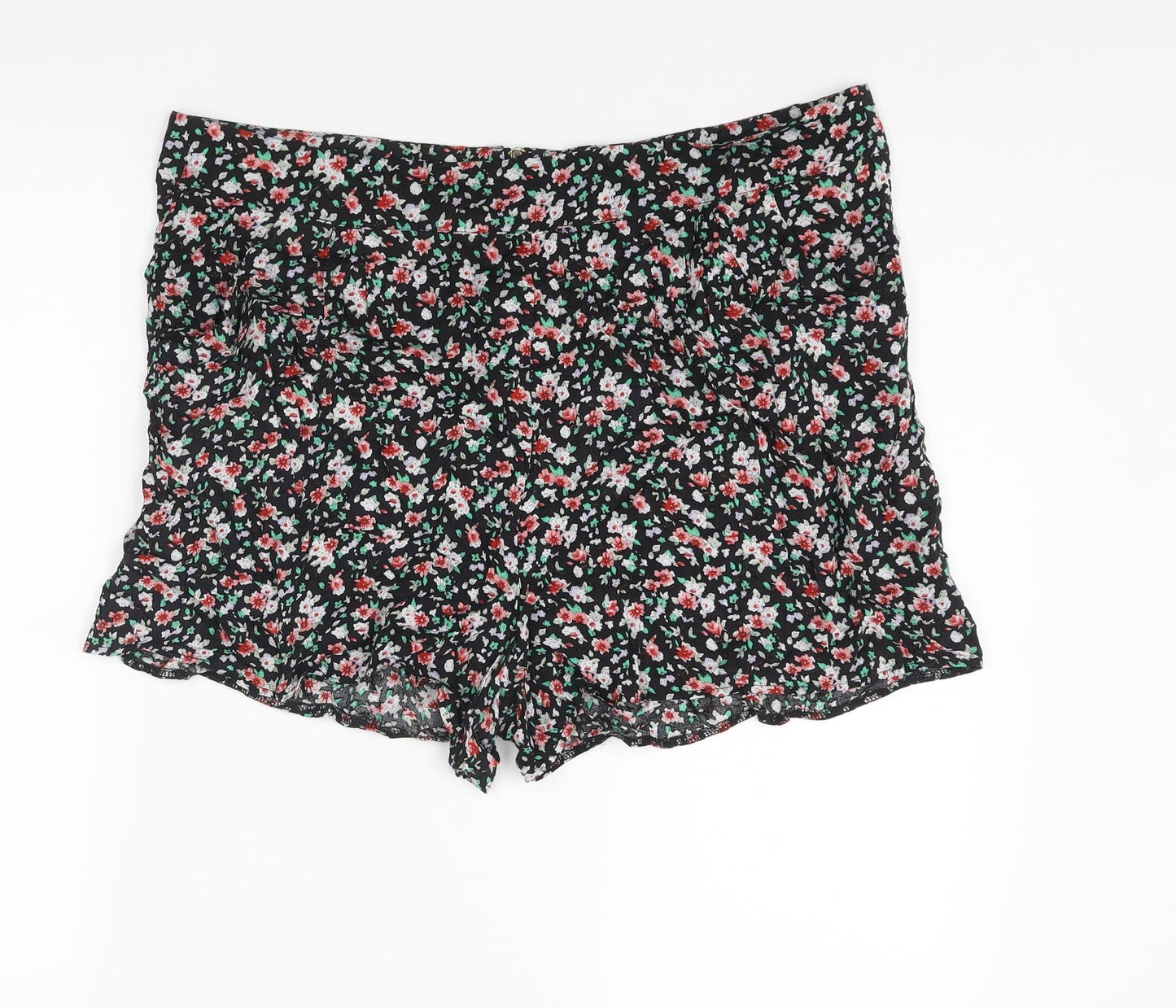 New Look Womens Black Floral Viscose Basic Shorts Size 16 L3 in Regular Zip