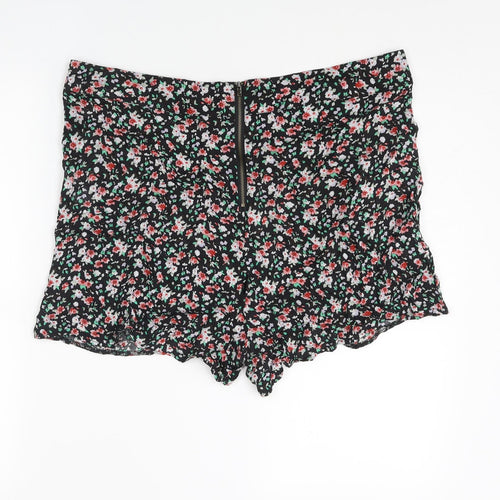 New Look Womens Black Floral Viscose Basic Shorts Size 16 L3 in Regular Zip