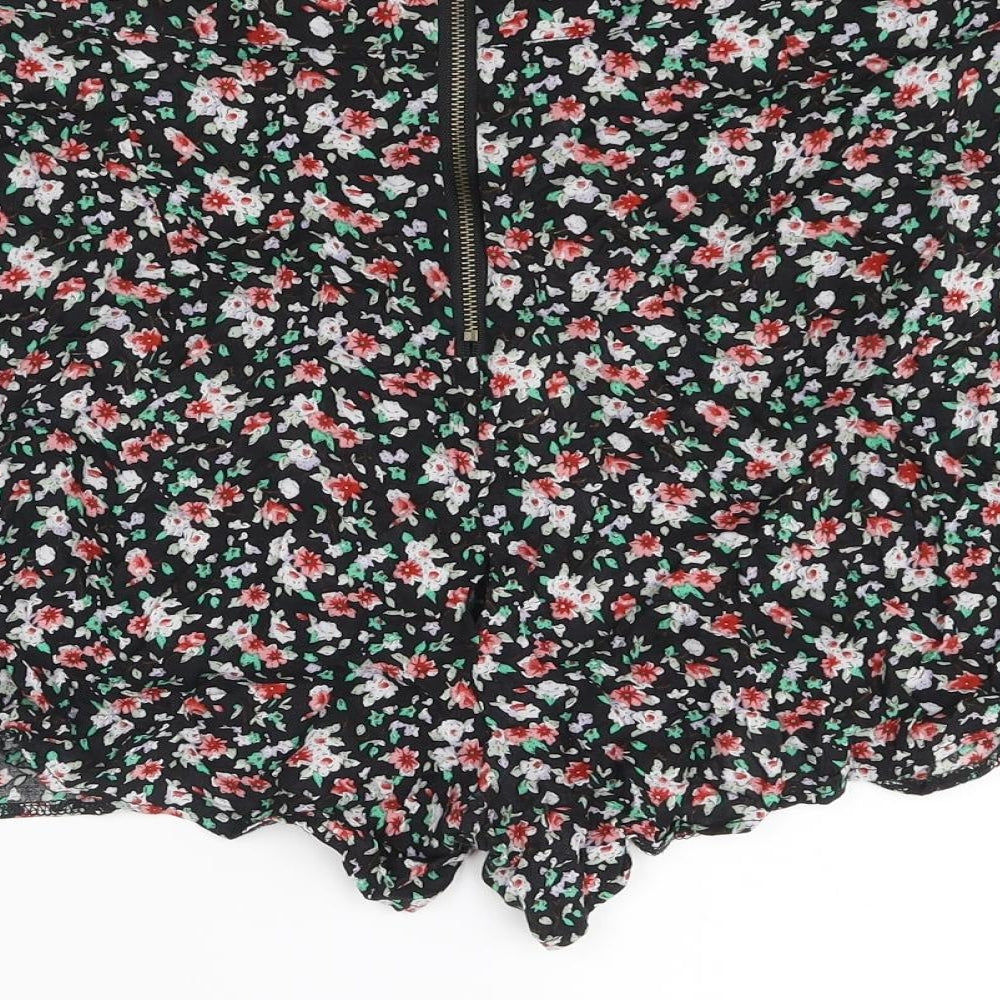 New Look Womens Black Floral Viscose Basic Shorts Size 16 L3 in Regular Zip