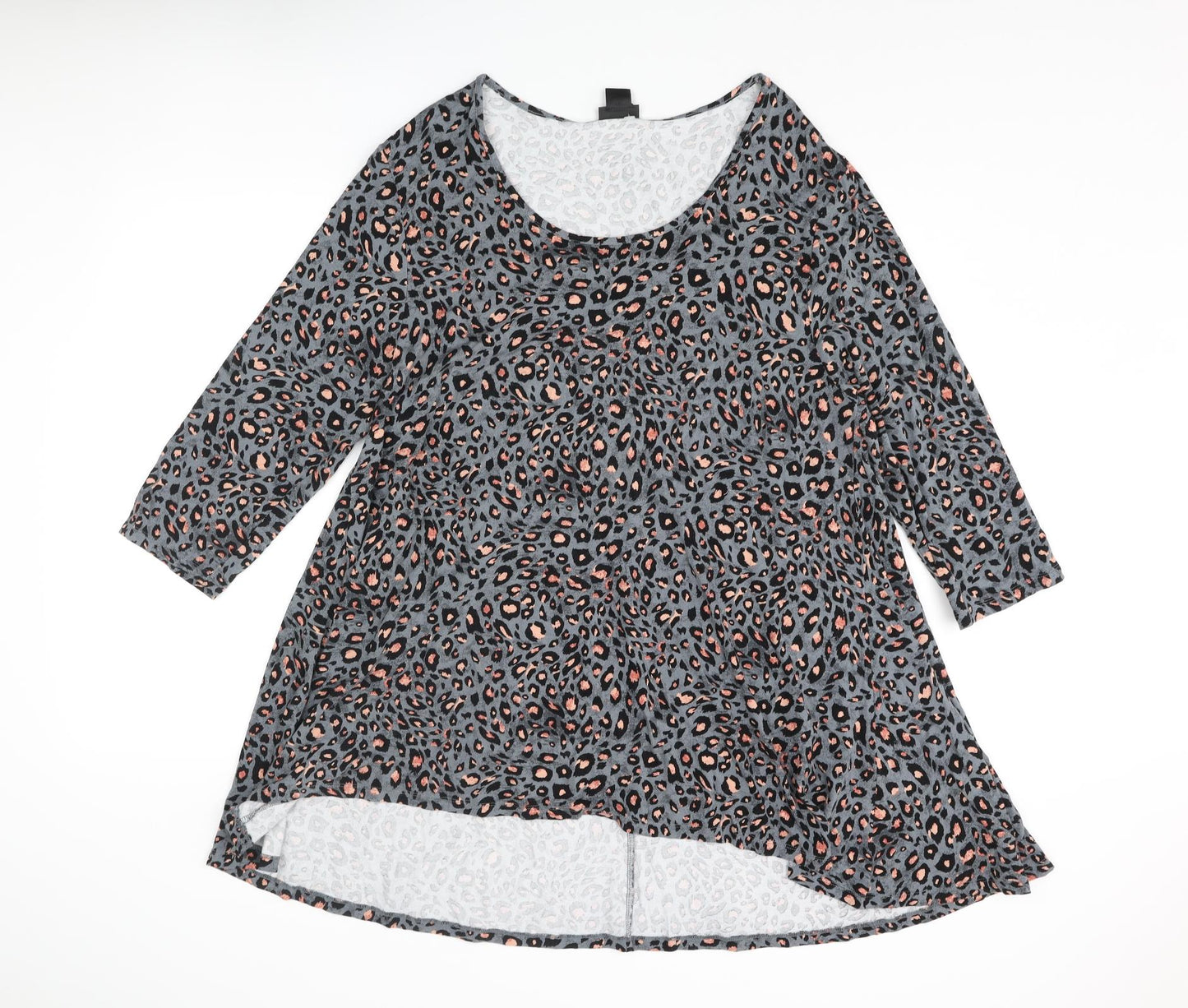 Evans Womens Grey Animal Print Viscose Basic Blouse Size 20 Round Neck - Leopard Print