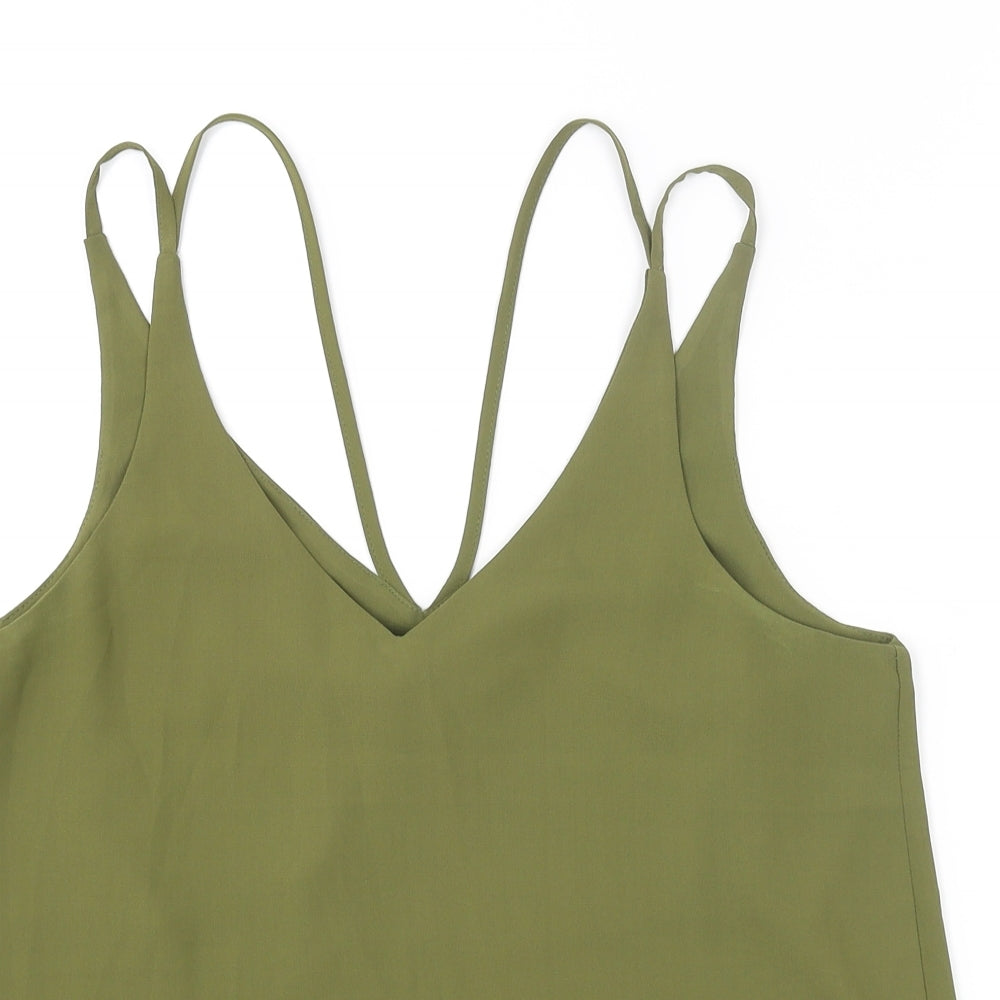 Topshop Womens Green Polyester Basic Tank Size 10 V-Neck