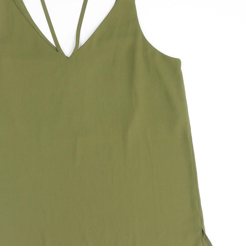 Topshop Womens Green Polyester Basic Tank Size 10 V-Neck