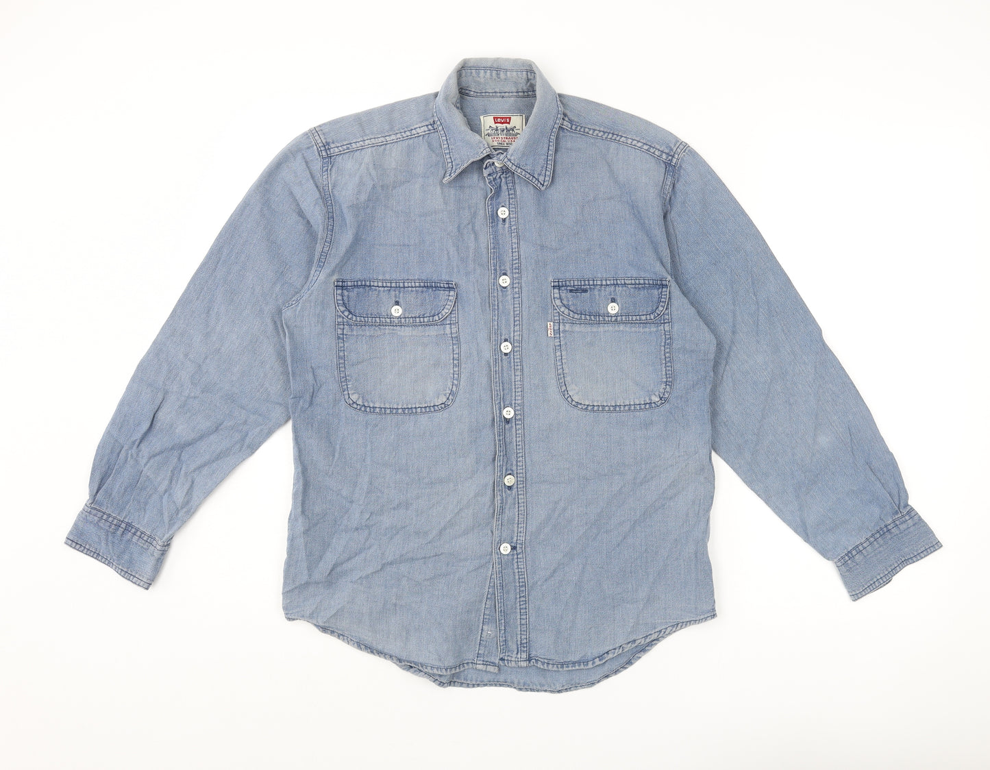 Levi's Mens Blue Cotton Button-Up Size S Collared Button