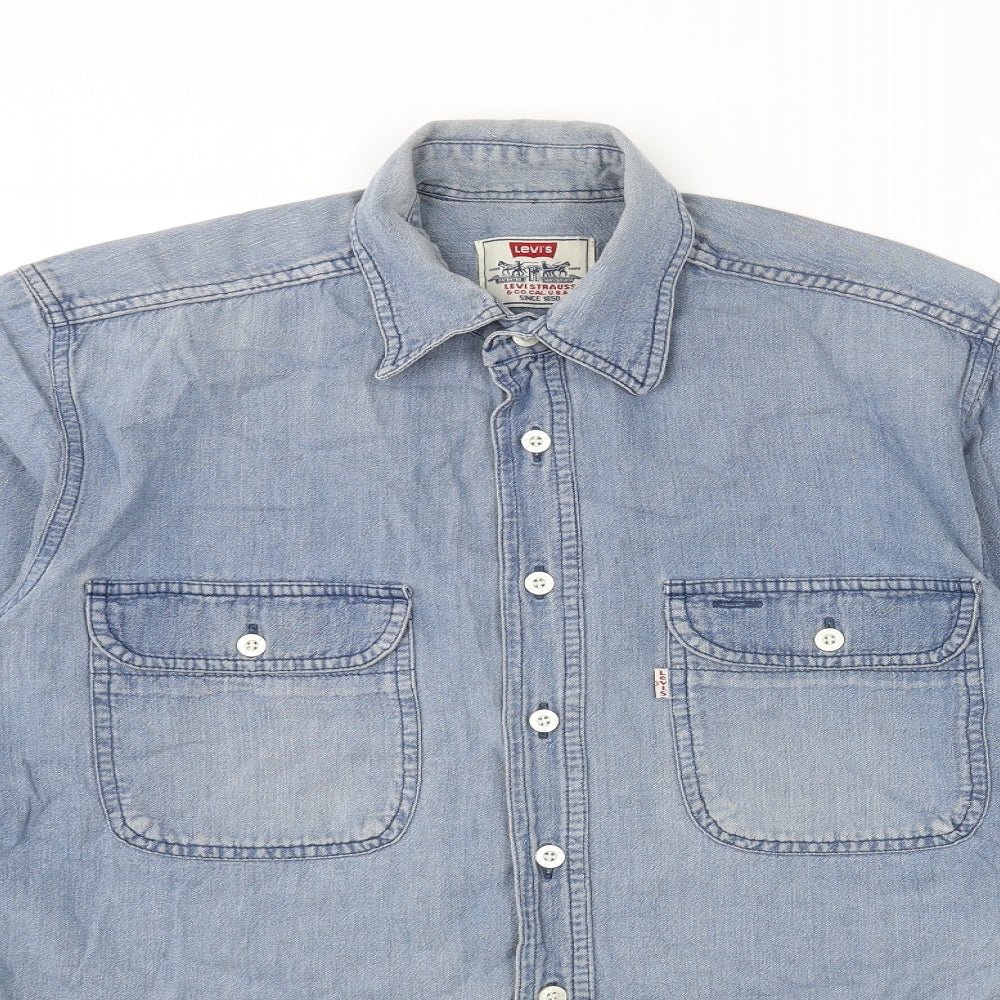 Levi's Mens Blue Cotton Button-Up Size S Collared Button