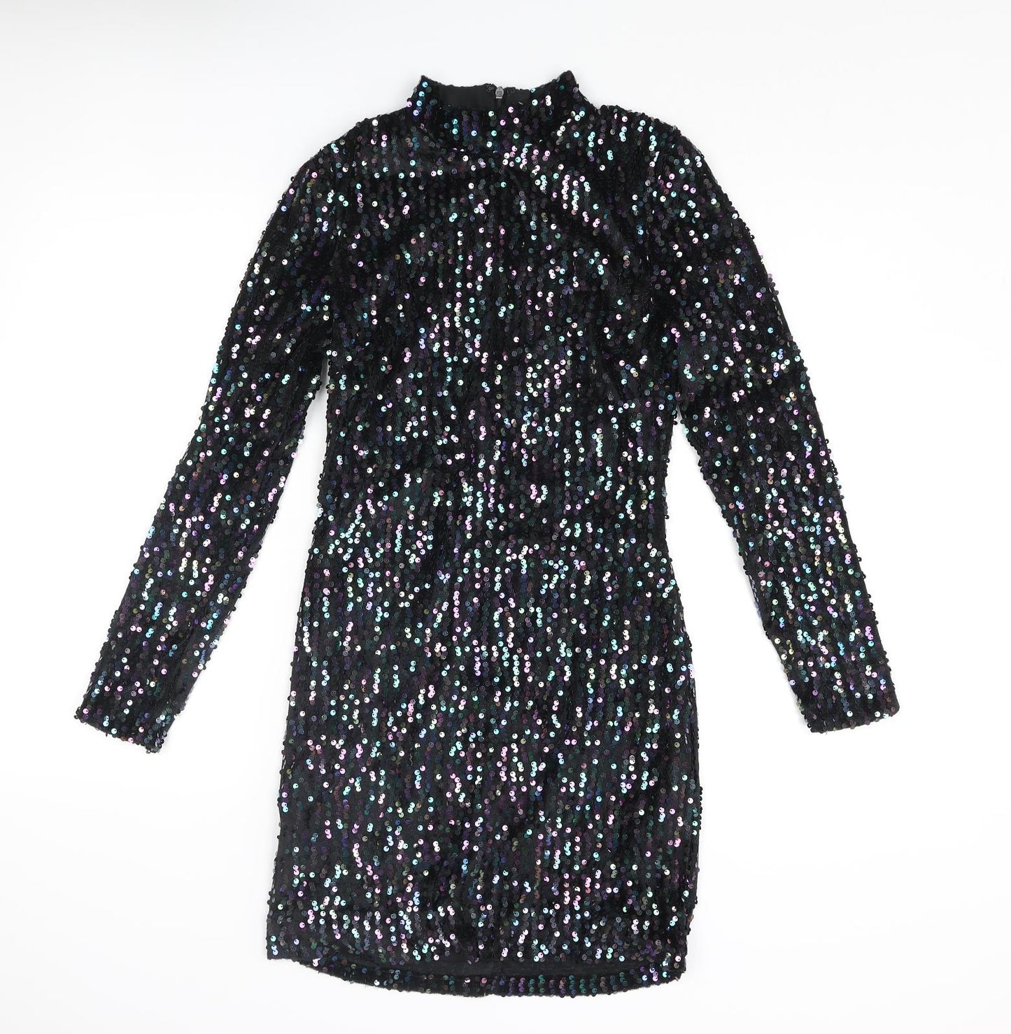 Blue Vanilla Womens Multicoloured Polyester A-Line Size 8 Mock Neck Zip