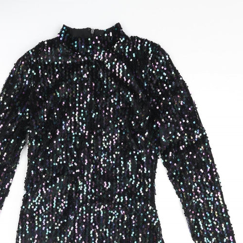 Blue Vanilla Womens Multicoloured Polyester A-Line Size 8 Mock Neck Zip