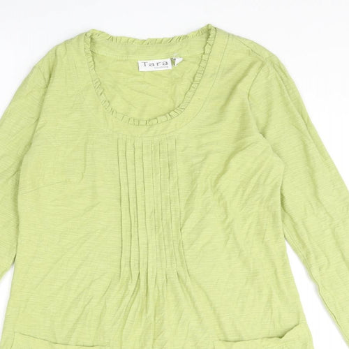 Tara Clothing Womens Green Cotton Jumper Dress Size 10 Scoop Neck Pullover