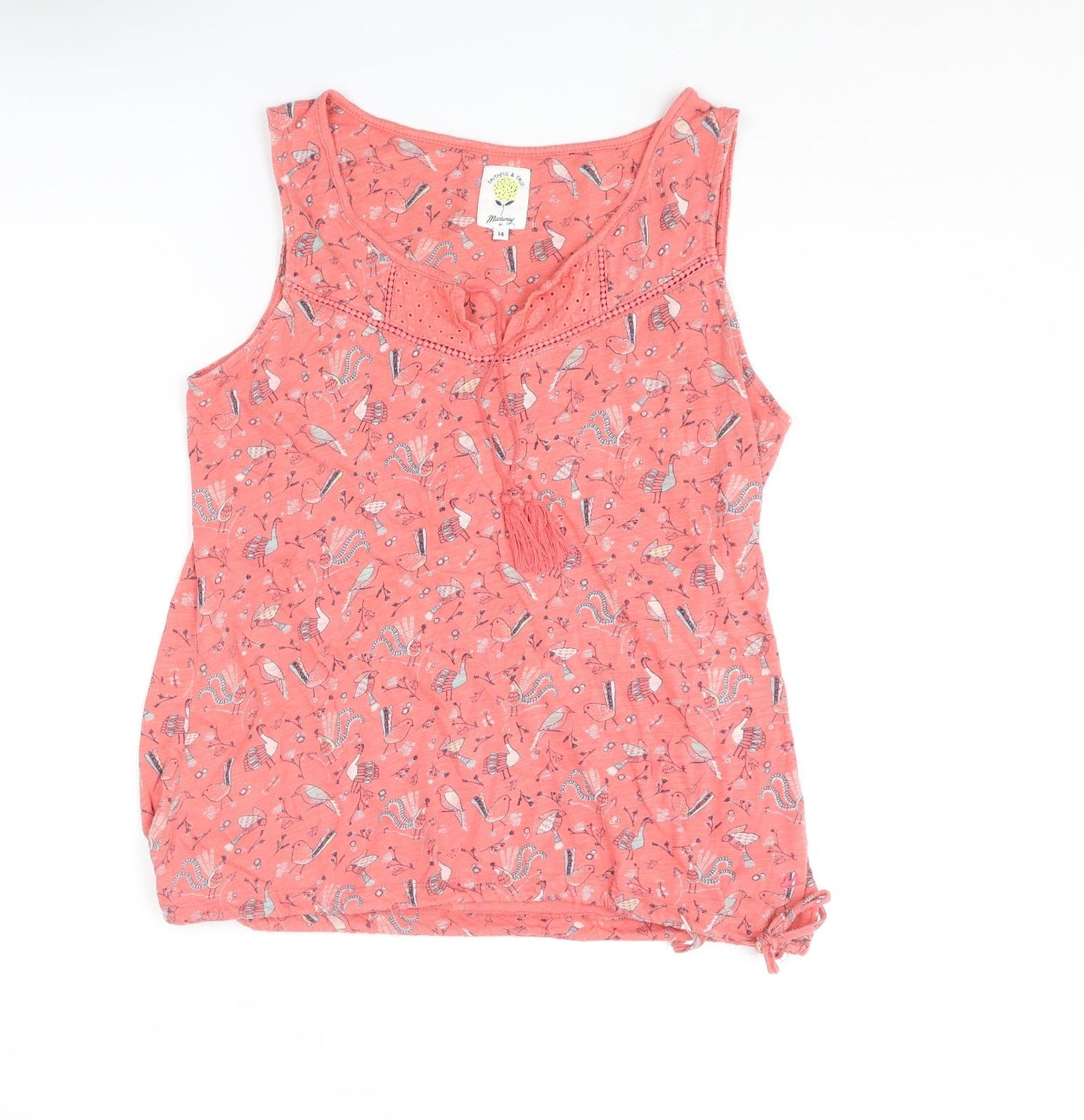 MANTARAY PRODUCTS Womens Pink Geometric Cotton Basic Tank Size 14 Scoop Neck - Bird Pattern