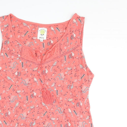 MANTARAY PRODUCTS Womens Pink Geometric Cotton Basic Tank Size 14 Scoop Neck - Bird Pattern